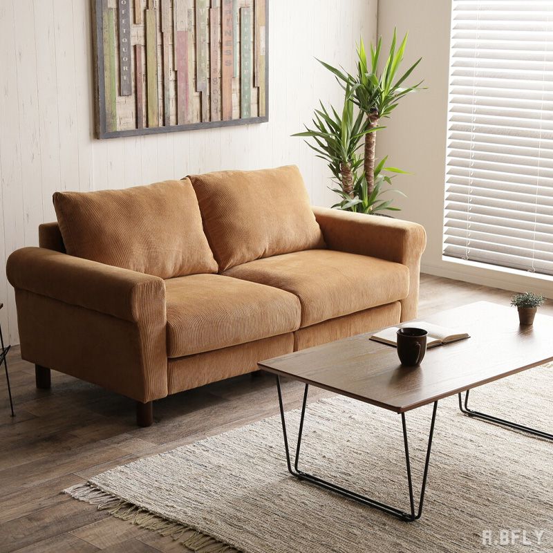 樂天商城 - 【最大6,000円クーポン配布中】ソファ ソファー sofa 二人掛け 2P キャメル おしゃれ シンプル リビング ひじ掛け 新生活 一人暮らし モダン くつろぎ 木脚 天然木 ポリエステル ヴィンテージ コーデュロイソファ