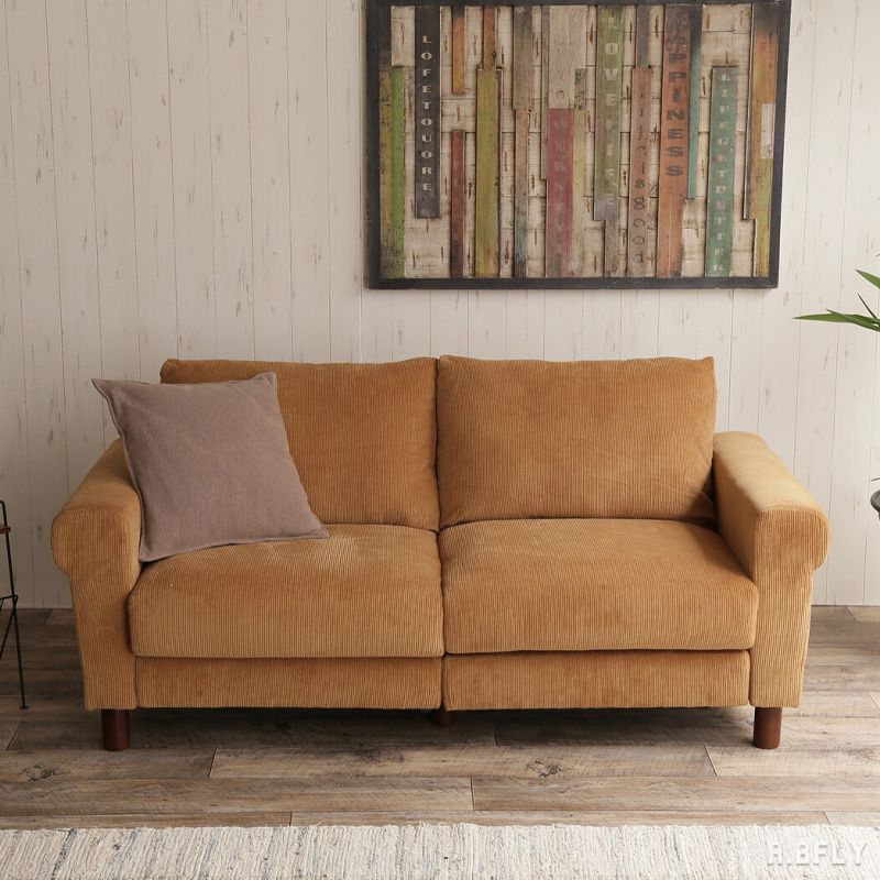 【SS限定|最大6,000円OFFクーポン】ソファ ソファー sofa 二人掛け 2P キャメル おしゃれ シンプル リビング ひじ掛け 新生活 一人暮らし モダン くつろぎ 木脚 天然木 ポリエステル ヴィンテージ コーデュロイソファ [2]