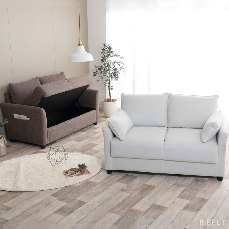 【最大6,000円クーポン配布中】収納付き 2人掛けソファ ソファー sofa ファブリック コンパクト 小さめ ひとり暮らし ワンルーム 新生活 お洒落 2Pソファ 収納スペース クッション付き アイボリー ブラウン シンプル スタイリッシュ クラシカル 高級感