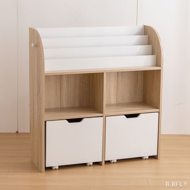 絵本棚 絵本ラック ブックラック キッズ家具 子供部屋 リビング おもちゃ収納 ディスプレイ ラック シェルフ ナチュラル 可動棚 可愛い お洒落 カントリーテイスト モダン シンプル 引き出し収納 キャスター 可動 移動可能 ホワイト [2]