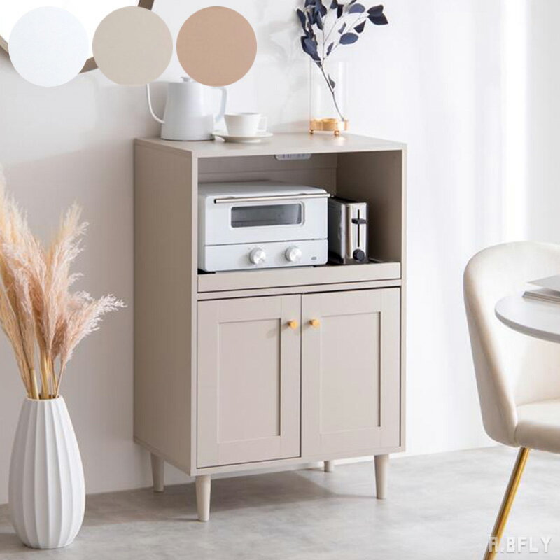 樂天商城 - 【幅60cm】レンジボード レンジ台 食器棚 キッチン収納 棚 ニュアンスカラー 大人可愛い 収納家具 木脚 幅60 エレガント クラシカル 清潔感 ひとり暮らし 新生活 コンパクト ワンルーム 可愛い 海外インテリア風 グレージュ 框デザイン