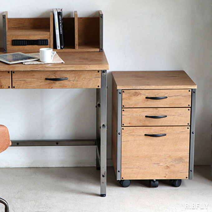 デスクワゴン PCワゴン プリンター台 キャスター付き サイドワゴン 書類ワゴン A4収納 書斎 省スペース ナチュラル 木製 テレワーク インダストリアルのサムネイル