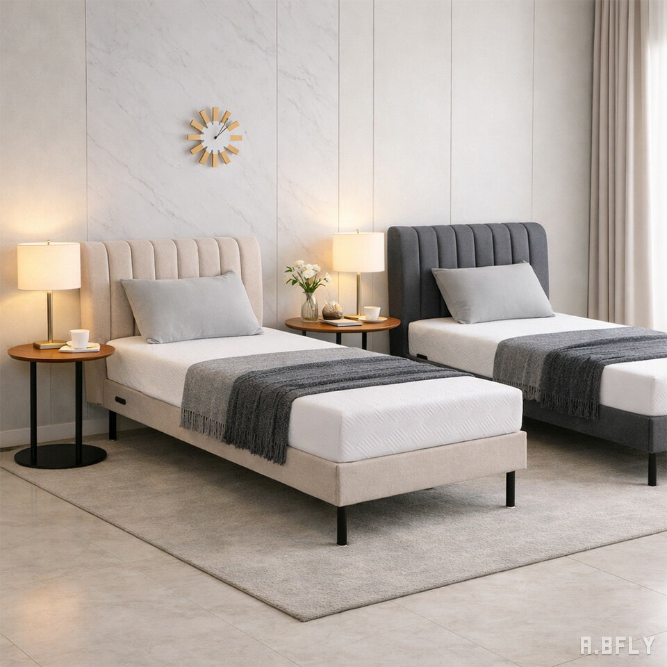 樂天商城 - シングルベッド マットレスセット グレー 撥水ファブリック コンセント付き すのこベッド ヘッドボード 縦ライン ホテルライク ウレタンフォームマットレス 厚さ18cm コイルなし 圧縮梱包 シングル