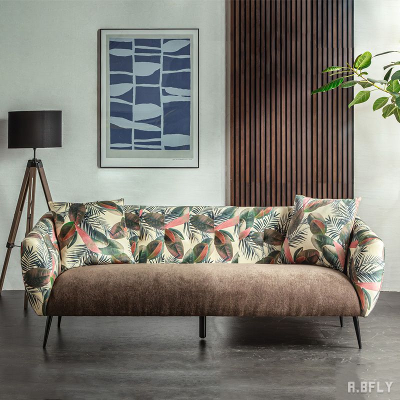 樂天商城 - ソファー 2人掛け 2P 3人掛け 3P 花柄 グリーン ブラウン エレガント 豪華 ゴージャス ボタニカル柄 スチール脚 クッション付き アンティーク ガーリー 高級感 ヨーロピアン ベルベット調 お洒落 ショップ ディスプレイ 店舗【大型商品】