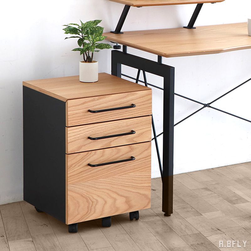 サイドチェスト サイドワゴン サイドキャビネット キャスター付き 木製 キャスター デスクチェスト デスクワゴン デスクキャビネット オフィスワゴン ワゴン スチール 収納 引き出し 3段 黒 ブラック PCデスク用 A4ファイル収納 テレワーク 在宅勤務 北欧 和モダン 完成品