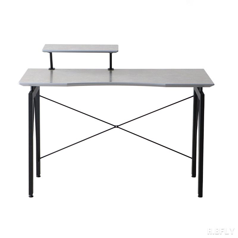 デスク 幅120cm 奥行60cm 単品 パソコンデスク おしゃれ シンプル pcデスク オフィスデスク 机 学習机 勉強机 事務机 ワークデスク コンクリート調 棚付き オフィス 黒 ブラック スチール アイアン インダストリアル [2]
