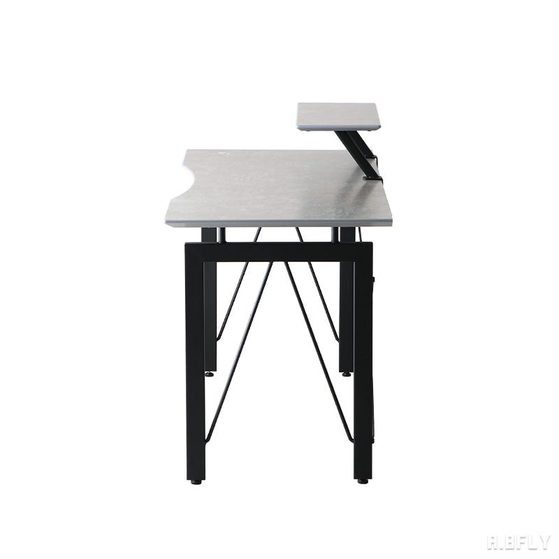 デスク 幅120cm 奥行60cm 単品 パソコンデスク おしゃれ シンプル pcデスク オフィスデスク 机 学習机 勉強机 事務机 ワークデスク コンクリート調 棚付き オフィス 黒 ブラック スチール アイアン インダストリアル [3]