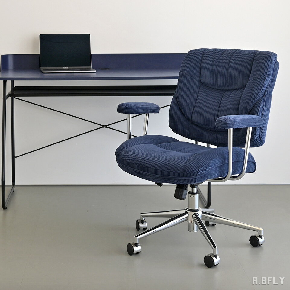 樂天商城 - オフィスチェア コーデュロイ 肘付き キャスター付き 昇降式 ロッキング デスクチェア テレワーク 在宅 ファブリック チェア 高さ調節 レトロ ネイビー ブルー ヴィンテージ