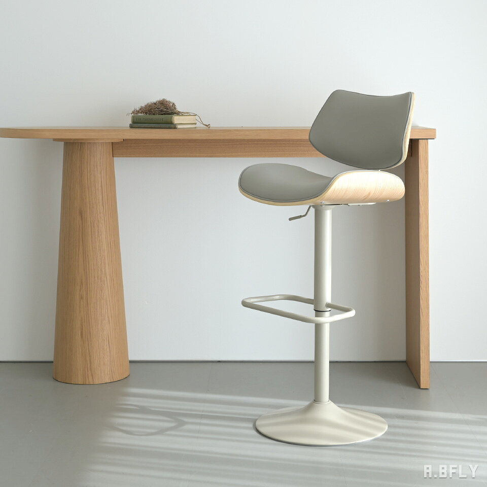 樂天商城 - バーチェア カウンターチェア 昇降式 ハイチェア 高さ調整 SH62-82cm 背もたれ付き フットレスト付き PUレザー アッシュ突板 曲げ木 スチール脚 粉体塗装 グレージュ ナチュラル キッチンカウンター ハイデスク W475 D520 H935-1145