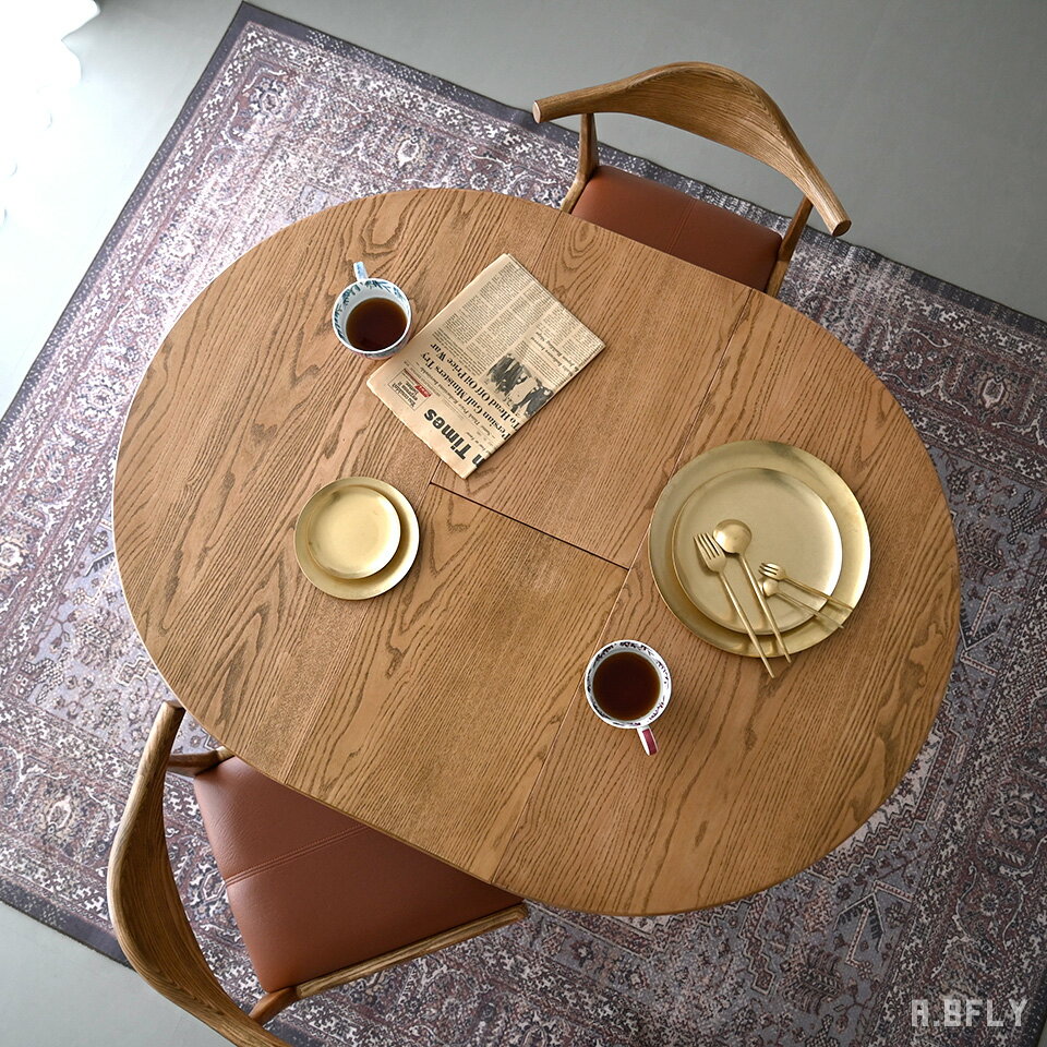 伸長式ダイニングテーブル 幅90-幅120 2人～4人用 ダイニングテーブル 伸縮式 拡張 エクステンション 円形 楕円形 ダイニング キッチン 食卓 カフェ リビング テーブル アッシュ 天然木 木製 シンプル 北欧 おしゃれ ヴィンテージ ナチュラル