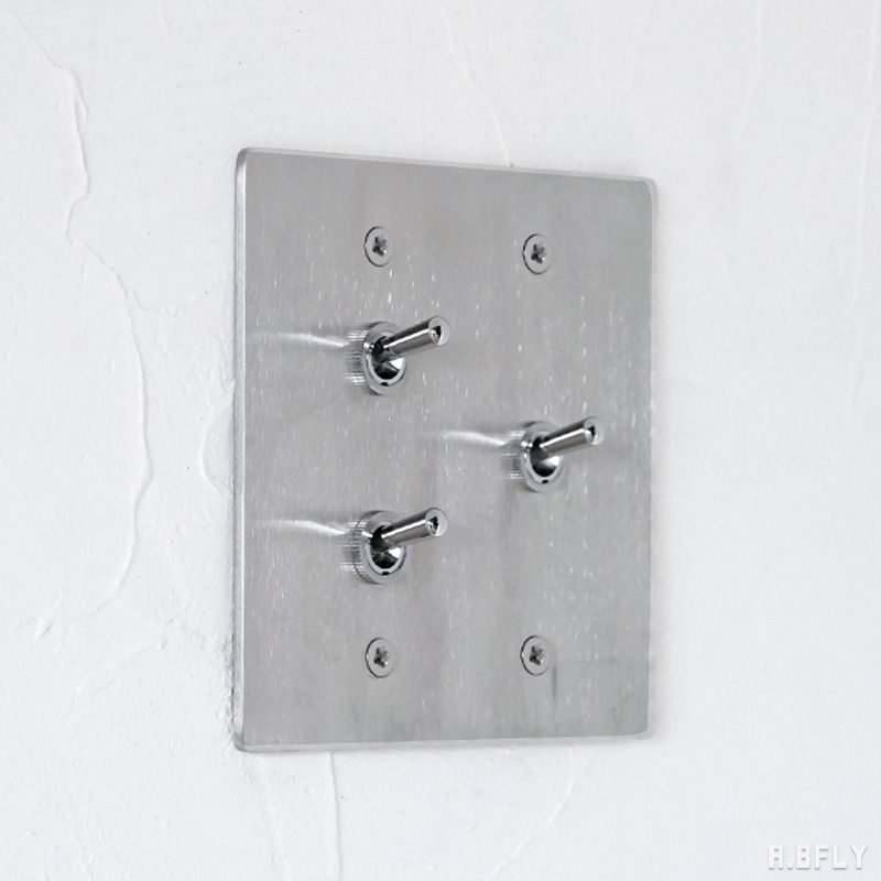 ステンレスプレート 3スイッチ シルバー スイッチ 3口 ミニマル ステンレス製 耐久性 トグルスイッチ ..