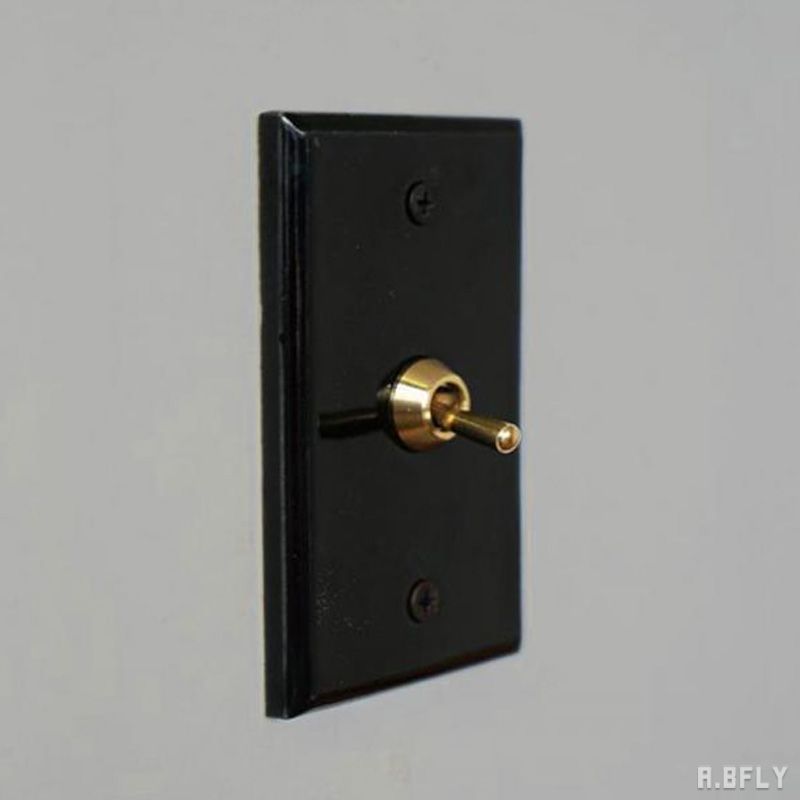 セラミックプレート 1スイッチ 磁器 真鍮 ブラック 黒 ホテルライク 海外 スイッチ 1口 トグルスイッチ..