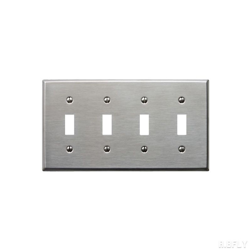 4口スイッチプレート 4口スイッチ ヘアライン加工 プレート ステンレス 海外 アメリカン 照明器具 レトロ インダストリアル シンプル DIY 壁スイッチ 洗面所 新築 おしゃれ 施主支給 リノベーション デザイン住宅 新築 自由設計 建築士 クラシカル 店舗 アメリカ製