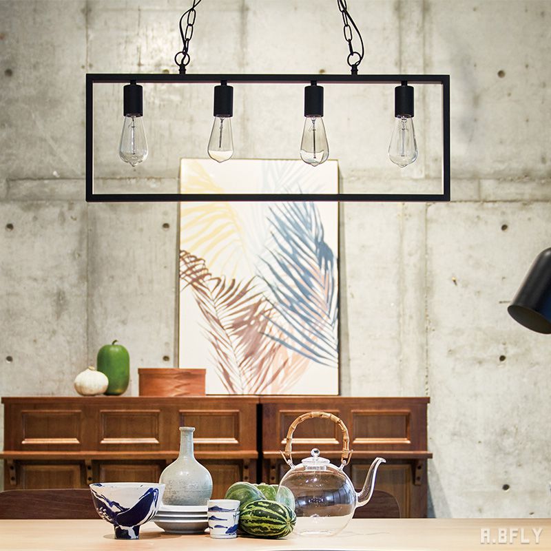 樂天商城 - 【最大6,000円クーポン配布中】照明 吊下げ灯 黒フレーム 天井照明 電球付き 吊り下げタイプ ビンテージテイスト ヴィンテージ感 シンプル モダン クラシック 北欧 ジャパンディ レトロ アンティーク調 お洒落 カフェ 4灯 LED対応 アイアン[LF]