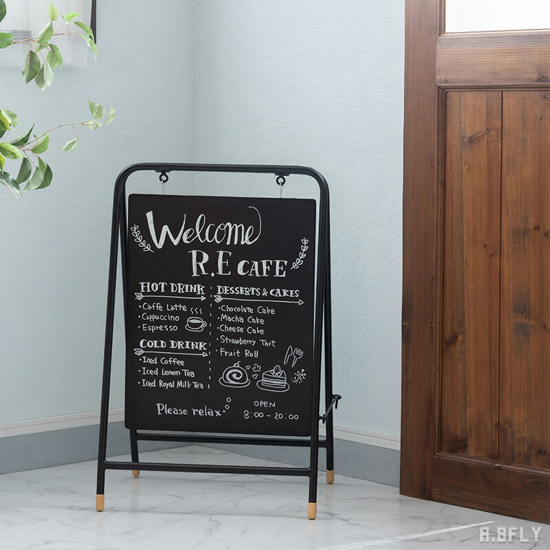 樂天商城 - サインボード メニューボード ウェルカムボード 案内板 看板 立て看板 スタンド看板 スタンドボード 掲示板 北欧 インダストリアル 畳める 折りたたみ コンパクト シンプル 店舗 ショップ 軽量 スチール モダン スリム 隙間収納 スリム ブラック 黒 完成品[LF]