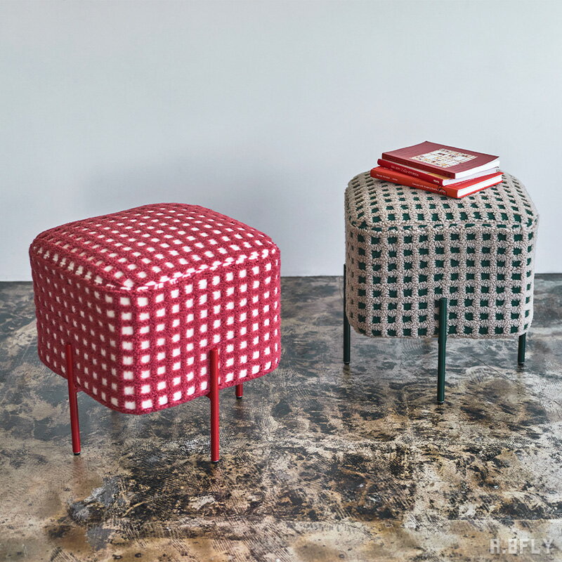 樂天商城 - スツール 腰掛け チェア イス オットマン 足置き アイアン ボア チェック柄 個性的 可愛い グリーン レッド モダン 北欧 カフェ ポップ コンパクト 軽量[LF]