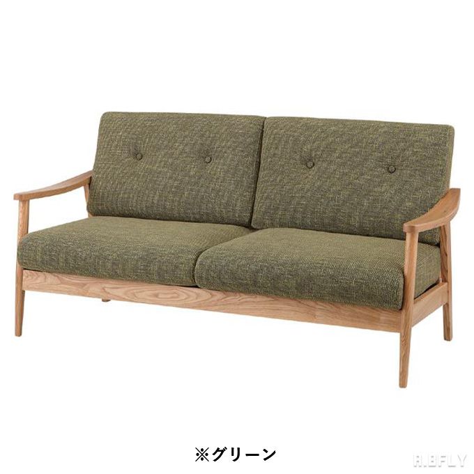 3人掛けソファ 椅子 チェア 木肘 肘置き 北欧 シンプル ナチュラル 天然木 ウッド アッシュ材 グリーン ファブリック コットン ブルー ブラウン 3Pソファ カフェテイスト【大型商品】 [2]