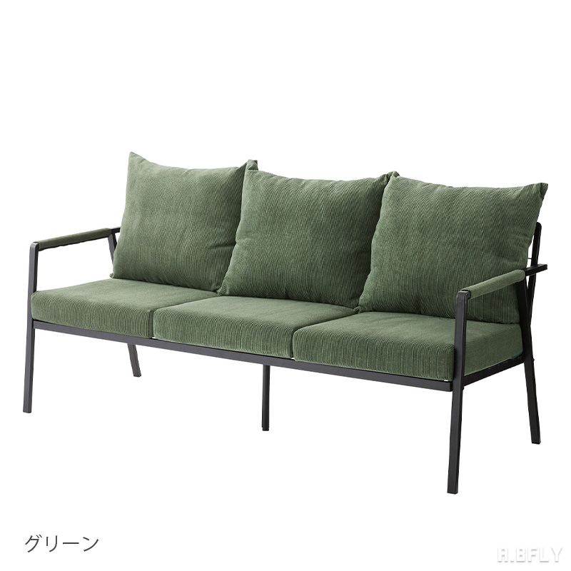 3Pソファ コーデュロイ 3人掛け グレー グリーン ベージュ アイアンフレーム 肘掛け 肘置き アームレスト ブラックスチール ヴィンテージ 西海岸 インダストリアル メンズライク ミッドセンチュリー ファブリック 布製 スタイリッシュ 男前インテリア モダン [2]