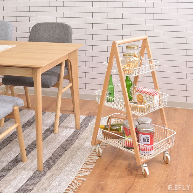 樂天商城 - バスケットワゴン ワゴン キッチンワゴン ランドリーラック プランタースタンド ラック プランター 植物 観葉植物 脱衣場 ランドリー キャスター ナチュラル 天然木 スチールバスケット キッチン収納 マルチラック マルチワゴン シンプル カフェテイスト[LF]