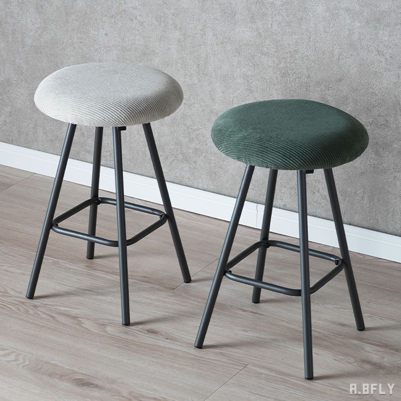 スツール 椅子 いす イス 腰掛 ラウンド 丸型 円形 コーデュロイ ブラックスチール脚 軽量 コンパクト グリーン ライトグレー モダン シンプル 可愛い[LF]