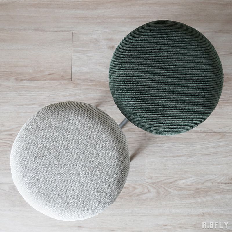 スツール 椅子 いす イス 腰掛 ラウンド 丸型 円形 コーデュロイ ブラックスチール脚 軽量 コンパクト グリーン ライトグレー モダン シンプル 可愛い[LF] [2]