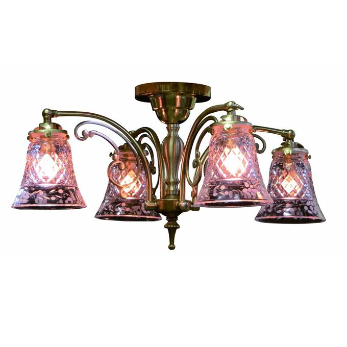 シャンデリア アンティーク 照明 ライト 天井 間接照明 クラシカル スポットライト レトロ ショップ リビング 寝室 玄関 アクセント ガラスシェード 4灯