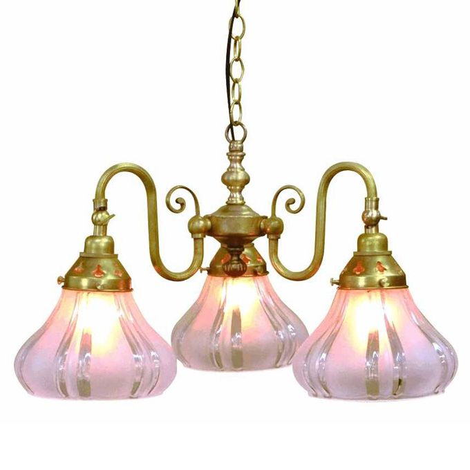 シャンデリア アンティーク 照明 ライト 天井 間接照明 クラシカル スポットライト レトロ ショップ リビング 寝室 玄関 アクセント ガラスシェード 3灯 ゴージャス 豪華 ゴールド