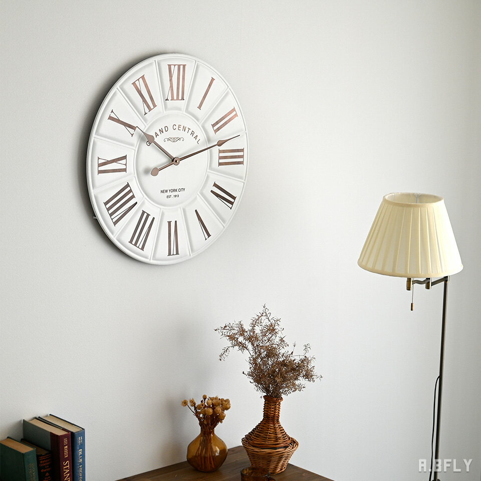 樂天商城 - 掛け時計 壁掛け時計 ウォールクロック 60cm アンティーク ホワイトゴールド アイアン ローマ数字 スチール シャビー フレンチ クラシック ガーデン リビング 玄関 カフェ おしゃれ