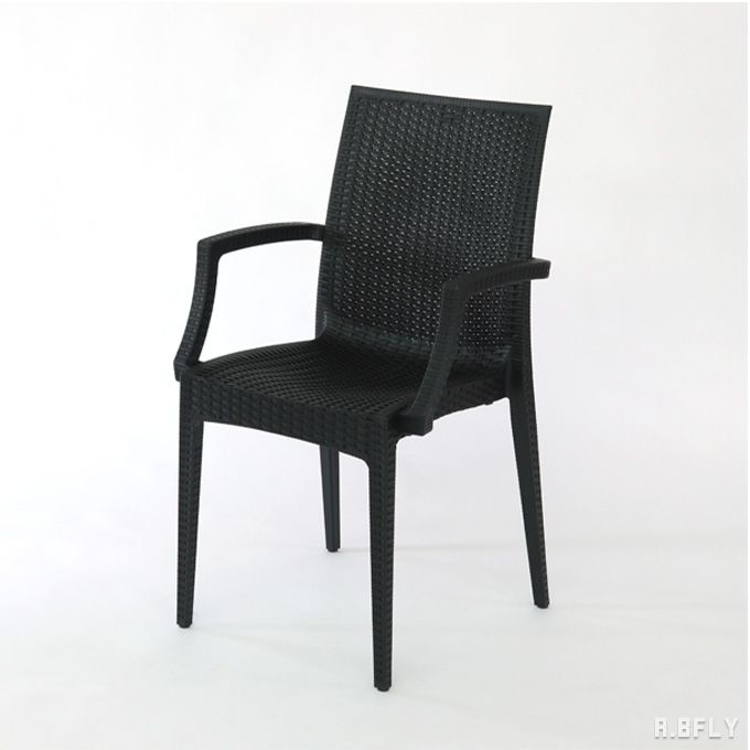 【4脚セット】ガーデンチェア ダイニングチェア アームチェア 肘掛け 肘付き 椅子 パーソナルチェア 屋外 スタッキング アウトドア バーベキュー キャンプ ガーデン 庭 テラス 黒 ブラック 北欧 西海岸 籐ラタン風 アジアン おしゃれ