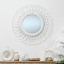 ミラー 鏡 壁掛け サンミラー 径70cm ホワイト 白 エレガント ガーリーテイスト リゾートライク ヨーロピアン調 ラタン 籐 丈夫 ハンドメイド 耐久性 ガラス天板 可愛い コンパクト ナチュラル ホワイトラタン 完成品