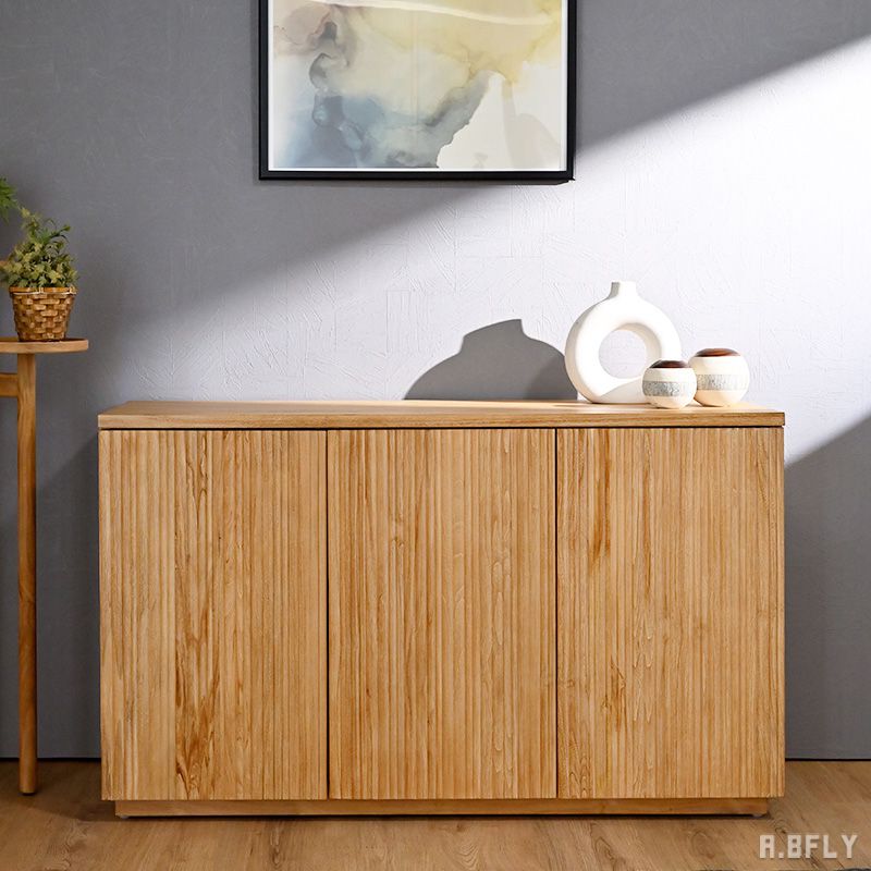 樂天商城 - 幅120 キャビネット リブキャビネット チーク材 無垢材 シンプル ナチュラル 上品 高級家具 個性的 お洒落 デザイン インテリア 大容量収納 ディスプレイ エイジング加工 天然木 アンティーク風 完成品