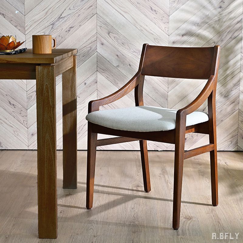ダイニングチェア アームチェア 肘置き アームレスト チェア 食卓イス 椅子 ウッド 木製 チーク材 無垢材 天然木 天然素材 木目 ブラウン エイジング加工 モダン シンプル 高級感 クッション ゆったり 完成品