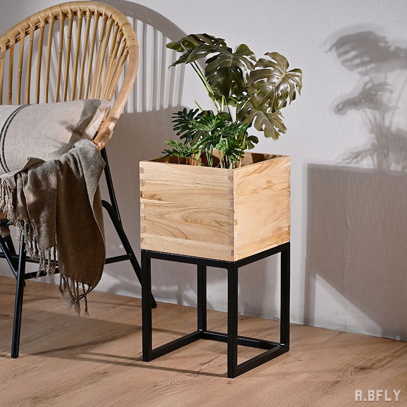 【幅28cm】正方形 プランターボックス プランタースタンド プランターシェルフ プランターラック チーク材 天然木 無垢材 ブックラック マガジンラック ソファサイド 観葉植物 グリーン 重厚感 古材風 シンプル 洗練 スタイリッシュ モダン 完成品