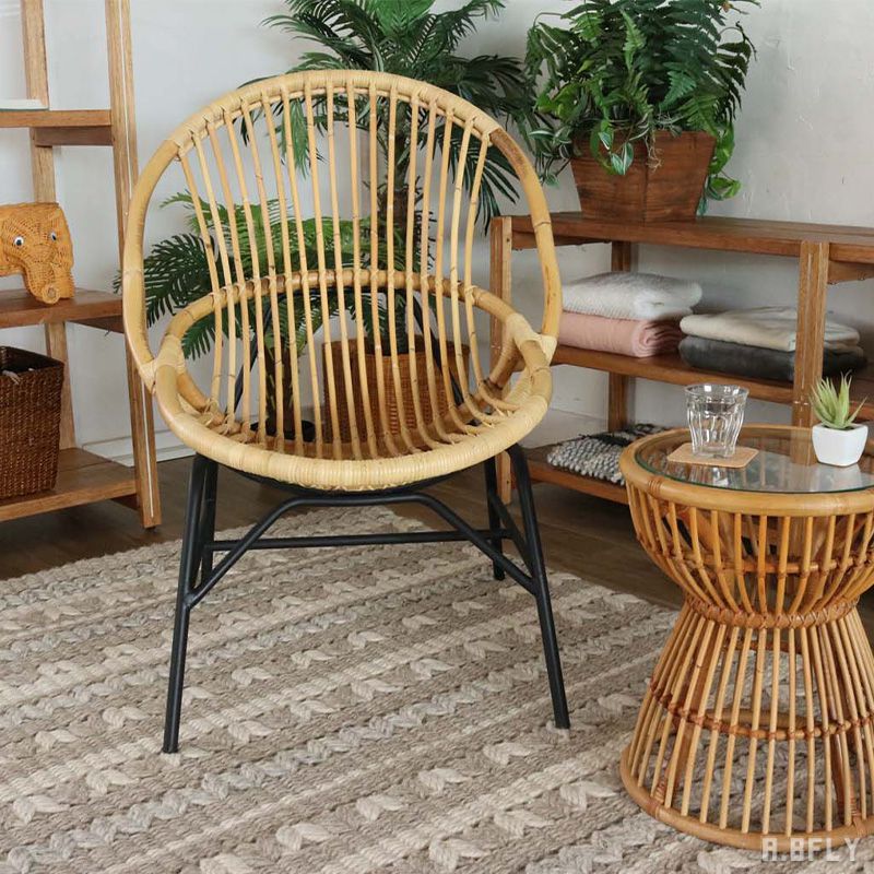 リゾートチェア 1脚 ガーデンチェアー イス 椅子 いす ラウンジ ダイニング バルコニー 庭 屋外 カフェ アウトドア ラタン 籐 アジアン ガーデンファニチャー パーソナルチェア 鉄 アイアン アンティーク ナチュラル 軽い 軽量 自然 天然素材 リラックス