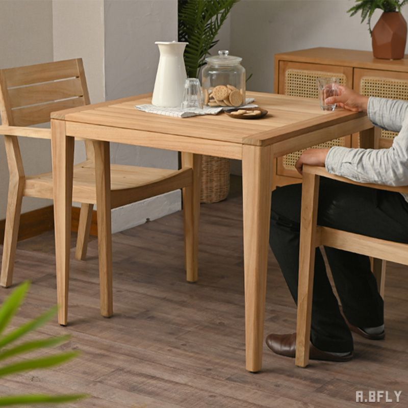 Rakuten - テーブル ダイニングテーブル 食卓 木製テーブル ウッドテーブル コーヒーテーブル カフェテーブル 新生活 正方形 幅80 コンパクト 省スペース ひとり暮らし 2人用 テラス 無垢材 高級家具 庭 アウトドア 北欧 ナチュラル 自然素材 高級木材 チーク材 通気性 チーク無垢材