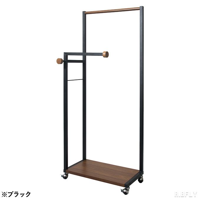 【最大6,000円クーポン配布中】ハンガーラック ラック 洋服掛け 洋服収納 ひとり暮らし ホワイト 白 マルチ キャスター 棚付き オープンフック コートハンガー 天然木 ブラックスチール ディスプレイ インダストリアル スチール 多収納 カフェテイスト ミッドセンチュリー [2]