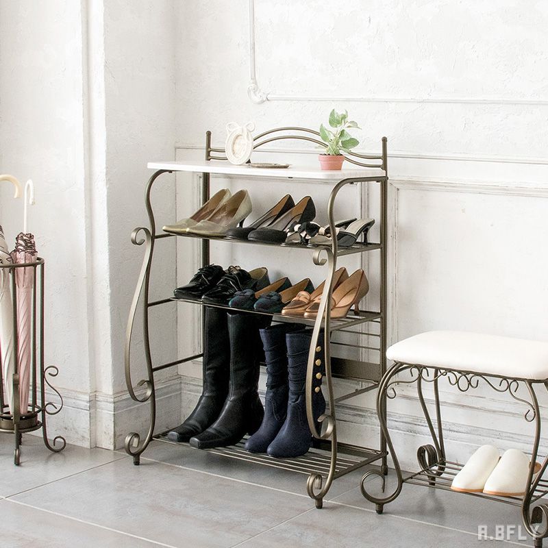 【BF限定 最大6,000円OFFクーポン】シューズラック 靴置き 玄関収納 靴収納 アイアン スチール アンティークゴールド 棚 ブーツ収納 ブーツ置き 高級...