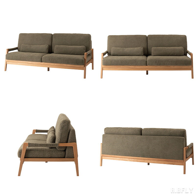 【幅181cm】3人掛けソファ 3Pソファ 2人掛け 2P sofa ソファー 肘掛け アームソファ 肘置き 木肘 アームレスト 肘付き 天然木 天然素材 オーク材 高級感 上品 上質 北欧 シンプル モダン ベージュ カーキ お洒落 カジュアル ゆったり クッション【大型商品】 [3]