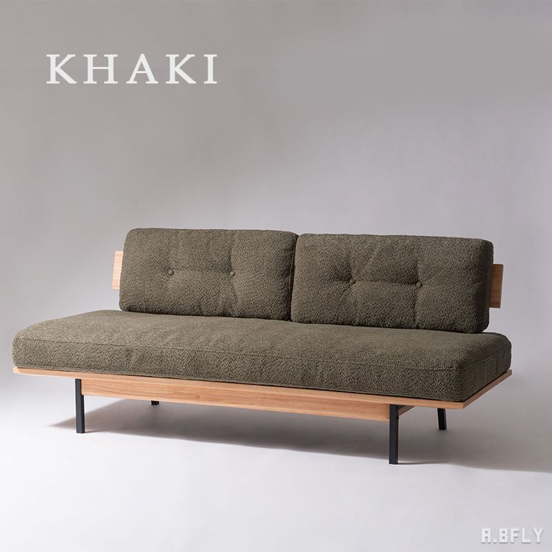 【幅182cm】3人掛けソファ 3Pソファ 2人掛け 2P sofa ソファー アームレスト 肘掛けなし 天然木 天然素材 オーク材 高級感 上品 上質 北欧 シンプル モダン ベージュ カーキ お洒落 カジュアル ゆったり ブークレ生地 スチール脚 アイアン【大型商品】 [2]