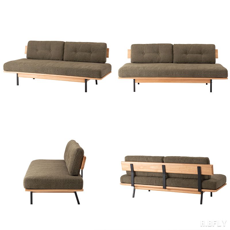 【幅182cm】3人掛けソファ 3Pソファ 2人掛け 2P sofa ソファー アームレスト 肘掛けなし 天然木 天然素材 オーク材 高級感 上品 上質 北欧 シンプル モダン ベージュ カーキ お洒落 カジュアル ゆったり ブークレ生地 スチール脚 アイアン【大型商品】 [3]