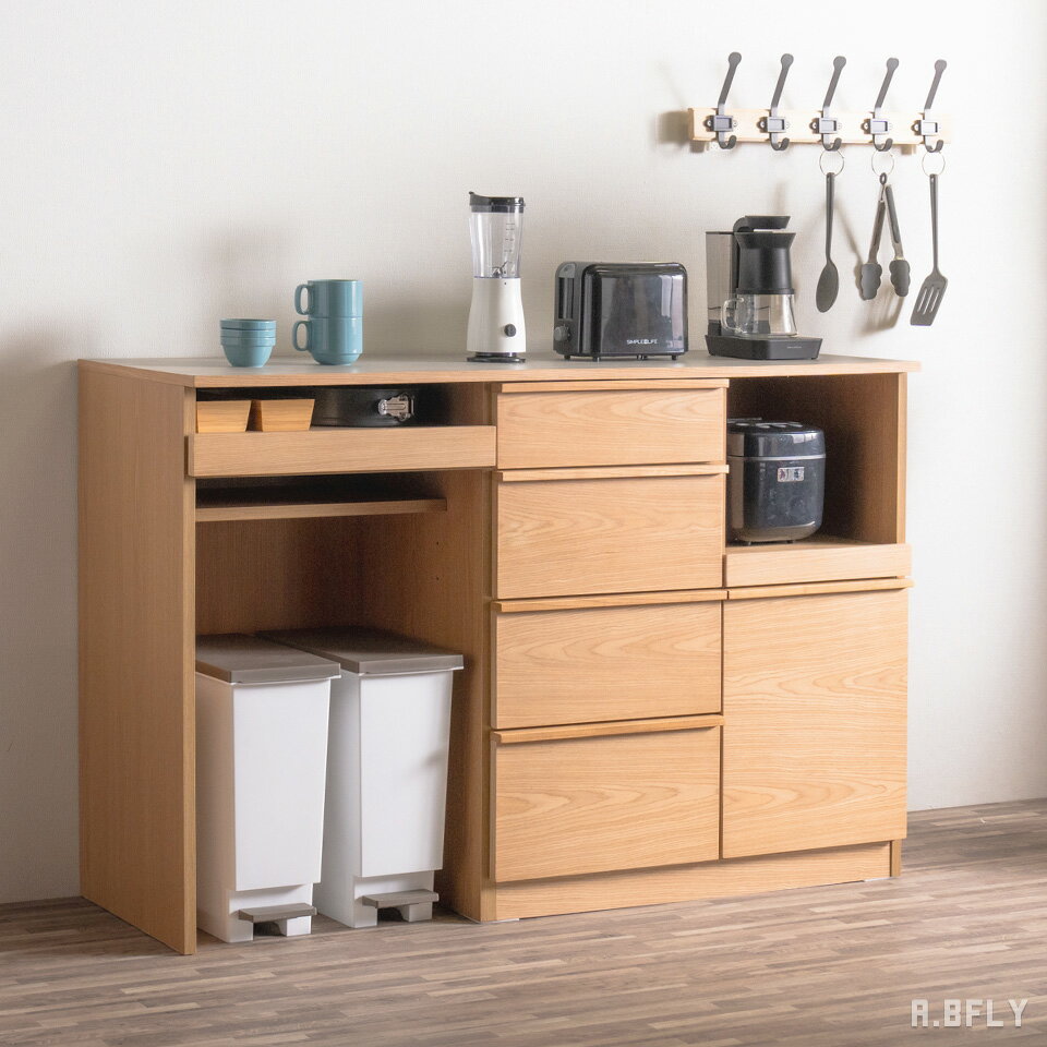 樂天商城 - 【最大6,000円クーポン配布中】キッチンカウンター 幅140cm ダストカウンター 引き出し収納 炊飯器 キッチン収納 レンジ台 ラック 食器棚 間仕切り 作業台 キッチンワゴン ゴミ箱 収納 完成品【大型商品】