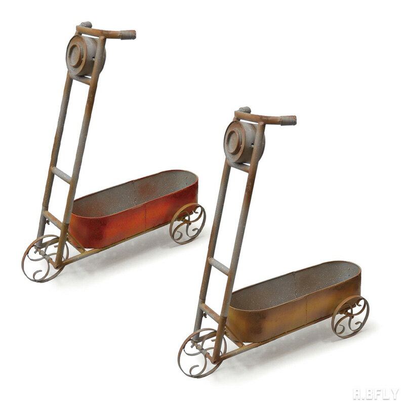 キックボード プランター 鉢 植木鉢 水はけ カート アンティーク ヴィンテージ アイアン スチール 車輪..