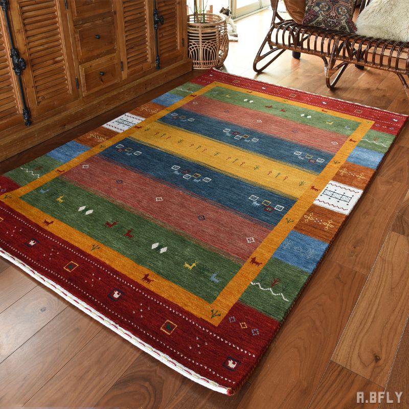 樂天商城 - ペルシャ絨毯 ペルシャンギャベ風 ギャベ 手織ウール絨毯 ギャベ柄 ウール100％ ラグ カーペット ラグマット マット 絨毯 じゅうたん 敷物 玄関マット 北欧 アンティーク リビング キッチン ダイニング デスク下 新生活 長方形 ヴィンテージ感 やさしい肌触り オールシーズン