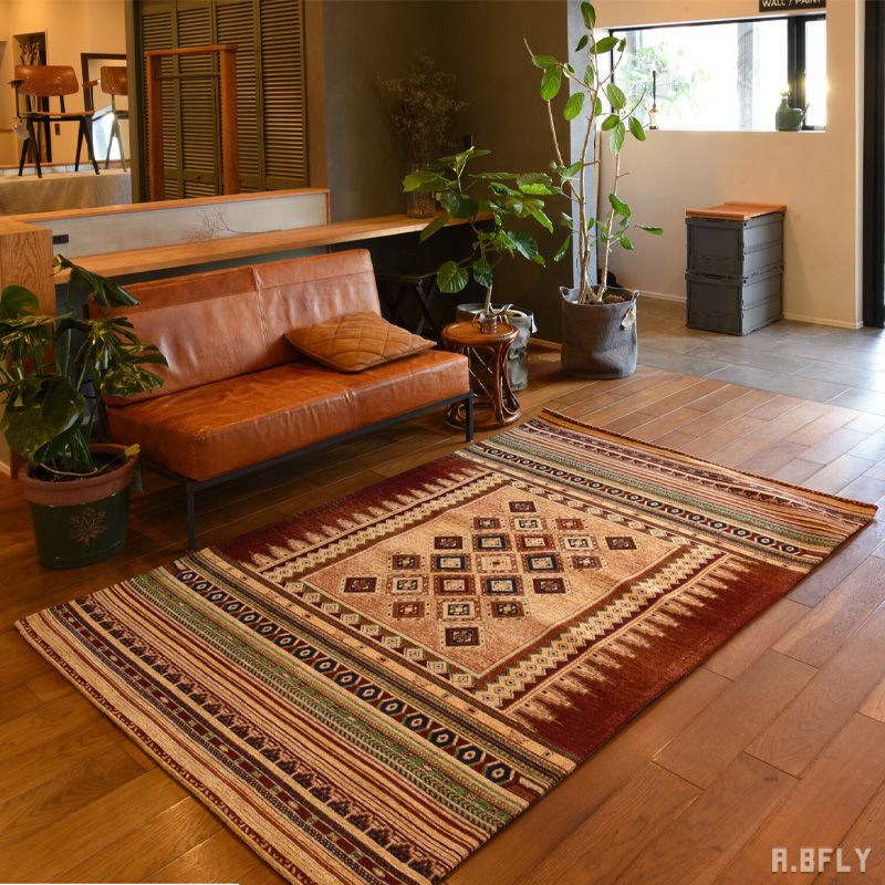 樂天商城 - ジャガードキリム エスニック柄 民族柄 ジャガード織絨毯 ラグ カーペット ラグマット マット 絨毯 じゅうたん 敷物 玄関マット 北欧 アンティーク リビング キッチン ダイニング デスク下 新生活 長方形 室内 ヴィンテージ感 やさしい肌触り 厚手