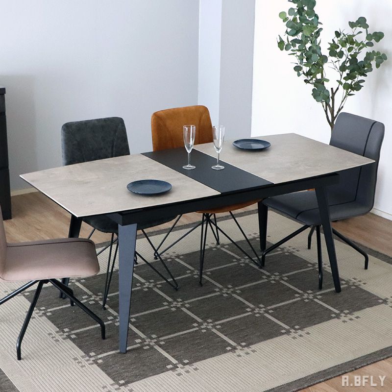 セラミック ダイニングテーブル 幅140cm-幅170cm 4人用~6人用 食卓 テーブル 作業台 テーブル単品 会議室 飲食店 カフェ 黒スチール脚 ブルックリン アメリカン カフェ マーブル調 石目調 モノトーン 丈夫 頑丈 メンテナンスフリー【UP TOWN FURNITURE】【大型商品】