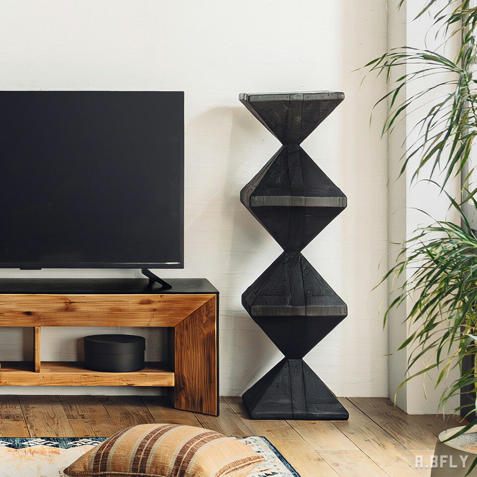 樂天商城 - ディスプレイスタンド オブジェスタンド 花台 サイドテーブル ブラック 黒 古材 パイン古材 木製 オブジェ 台 飾り台 玄関 リビング 店舗什器 モダン ヴィンテージ インダストリアル 完成品 おしゃれ【大型商品】