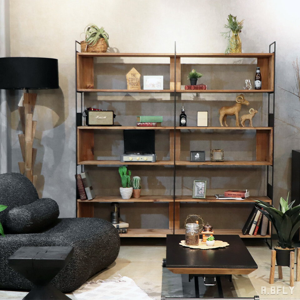 樂天商城 - 【最大6,000円クーポン配布中】スチールラック 幅180cm 奥行35cm 高さ190cm オープンラック 収納棚 パイン無垢古材 ブラックスチール インダストリアル ヴィンテージ シェルフ カゴ収納 リビング キッチン 店舗什器【大型商品】