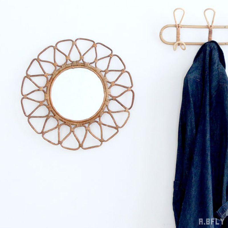 ミラー 鏡 壁掛け ラタン 籐 天然素材 アラログ アンティーク風 ビンテージ風 ヴィンテージ風 カントリ..