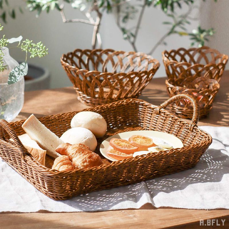 Rakuten - トレイ カトラリー キッチン 手編み アンティーク風 ビンテージ風 ヴィンテージ風 カントリー カフェ 北欧 お洒落 ナチュラル アジアンテイスト リゾート ガーデン 可愛い 小物収納 洗えるバスケット 配膳 取っ手 ハンドル おぼん バスケットトレイ