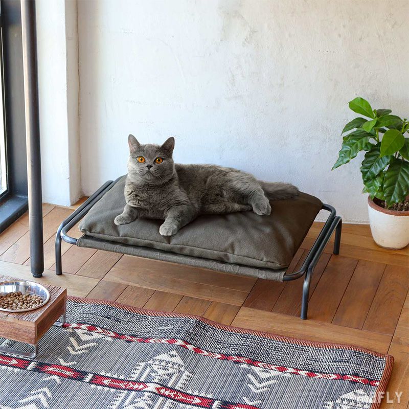 ハンモックベッド 猫ベッド 仔犬 子犬用 小型犬用 ベッド ハンモック シンプル インダストリアル ヴィンテージライク 無骨 カッコいい 男前インテリア アイアンフレーム クッション ねこ用 ミニタリーテイスト 休憩